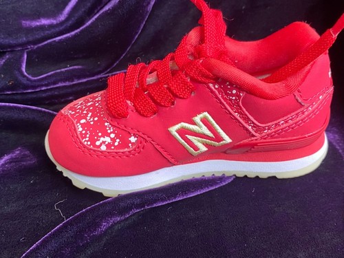 New Balance Toddler 574 Sneakers Red & White Splatter Print Lace-Up Size 3 - Picture 7 of 14