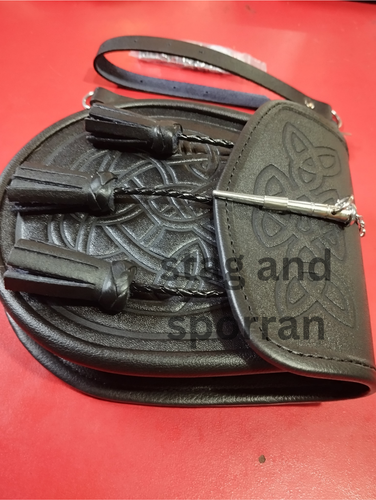 SEMI DRESS BLACK DOUBLE EMBOSSED PIN LOCK KILT SPORRAN - Picture 2 of 9