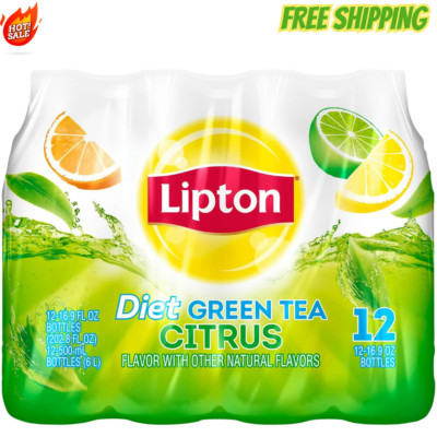 Lipton Diet Iced Green Tea, Citrus Bottle Tea Drink, 16.9 fl oz, 12 Bottles