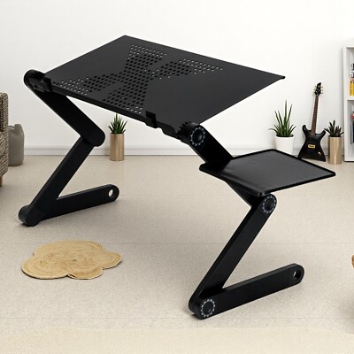 Adjustable Laptop Desk - Cooling Fan Bed Sofa Tray Stand Mouse Board Black