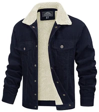 Men's Corduroy Jacket Winter Warm Cotton Casual Coat Sherpa Lined Trucker Jacket