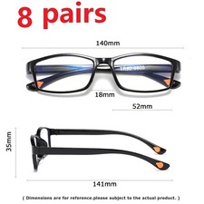 8 PK Mens Womens Unisex Rectangular Blue Light Blocking Reading Glasses Readers