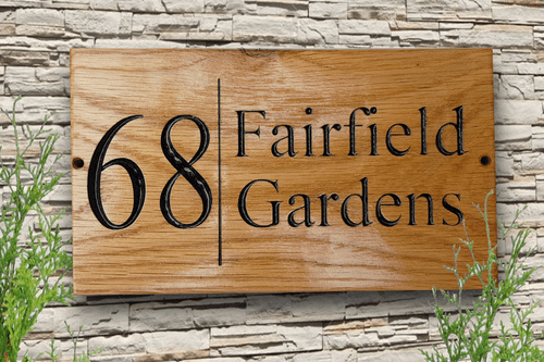 Personalised Oak House Number Name Sign Carved Outdoor Wooden Plaque 200x400mm - Picture 5 of 7