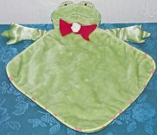 Green Frog Lovey Security Baby Blanket Red Bow Tie Satin Back Arms PLUSH BABY X