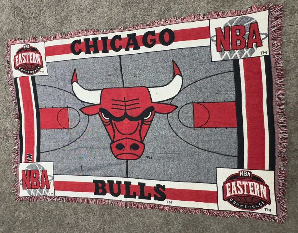 Vtg Chatham Chicago Bulls Throw Blanket NBA Woven Tapestry Wall Hanging 44 X 68 - Image 3 of 4