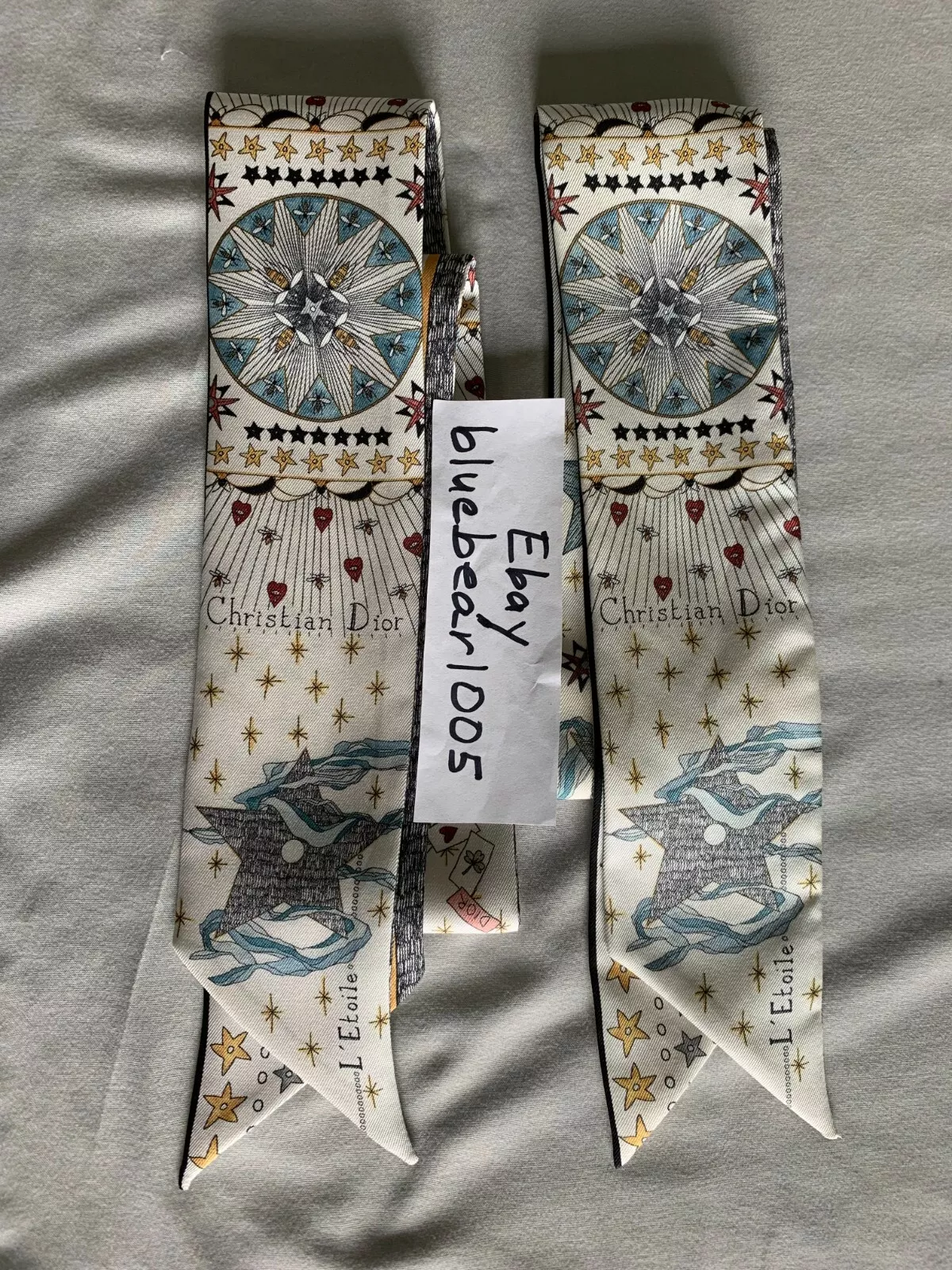 Foulard bandeau nœud en soie bleu ivoire CHRISTIAN DIOR