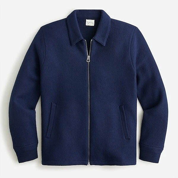 COACH J. $198 nuovo con etichetta Giacca maglione allenatore CREW blu navy full zip lana merino bollita M