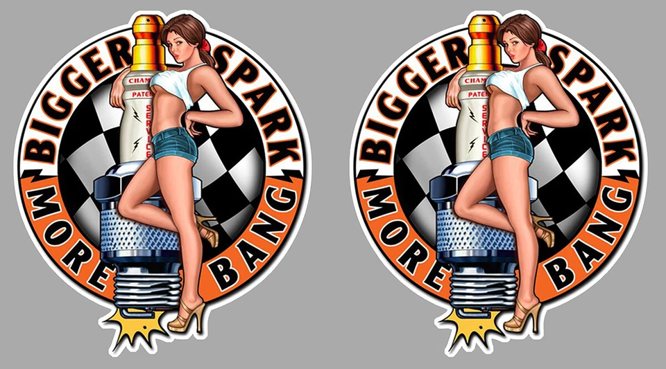 2 STICKERS AUTOCOLLANT PINUP BOUGIE HOT ROD CAFE RACER SEXY - TAILLE : 5cm PD006