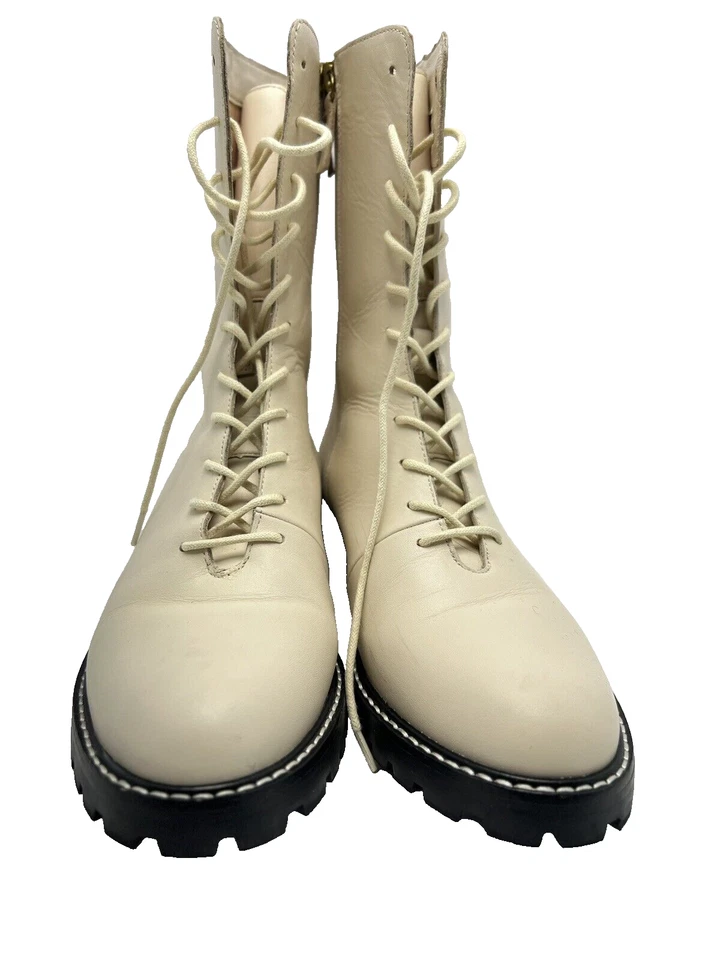 J. Botas para mujer Crew talla 9M Gwen de cuero blanco roto con cordones a media pantorrilla Foto 2 de 4