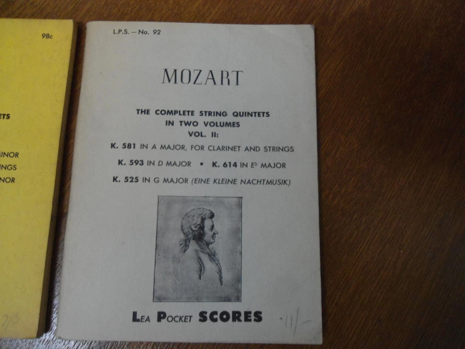 MOZART COMPLETE in 2 Volumes String Quintets - Lea Pocket Scores No.91 & No.92 - Image 2 of 4