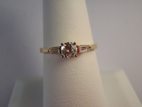 14K Solid Yellow Gold Round & Baguette Natural Diamond Engagement Ring Size 6.75 - Picture 8 of 15