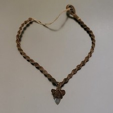 Vintage Shark Tooth Pendant Necklace Spiral Corded Brown Twine 15 inch