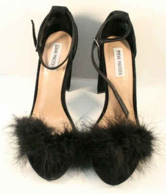 Steve Madden Black Suede Carabu Open Toe Sandals Womens Size US