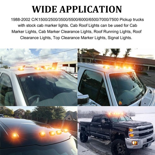 5PCS Amber Cab Roof Marker Lights Top Running for 03-18 Dodge Ram 1500 2500 3500 - Picture 5 of 11