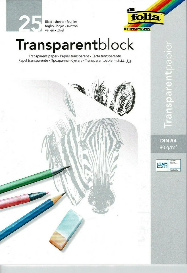 folia Transparentpapier A4-A3 80 g/qm/125gr/qm 25 Blatt Transparent o. farbiges