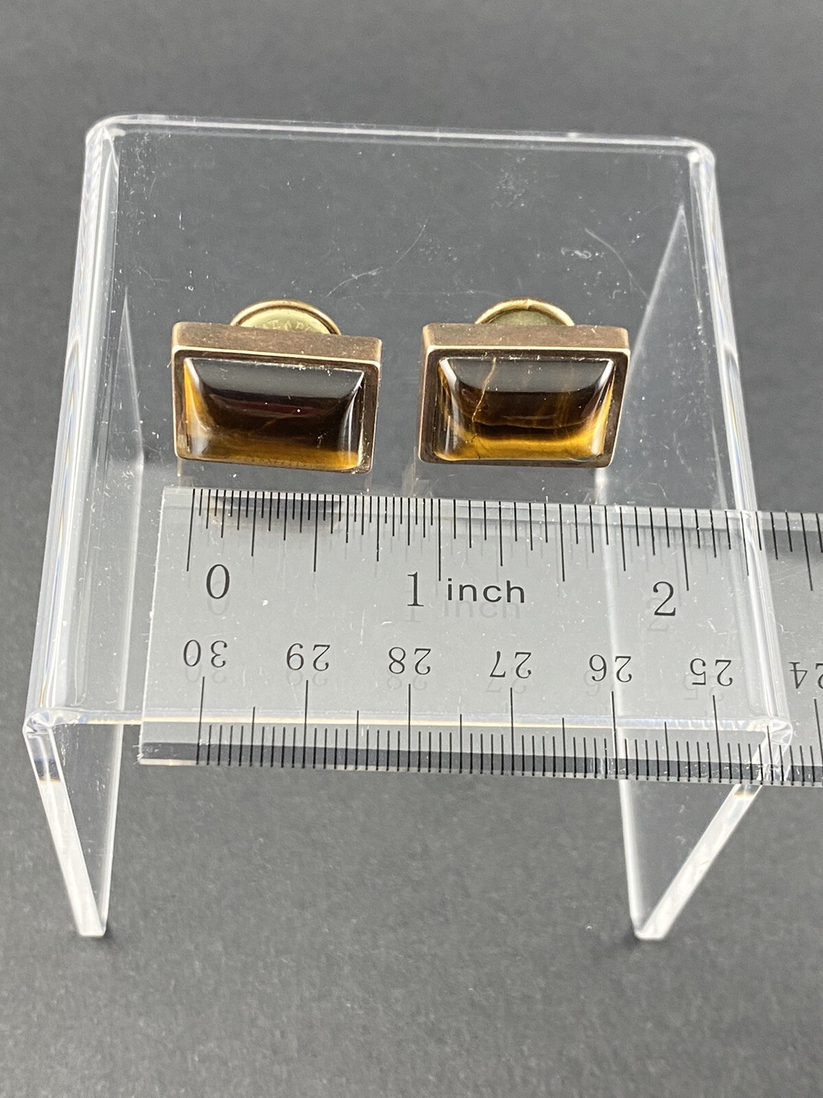 Antique Tiger Eye Stone Rectangular Cuff Links Wi… - image 8