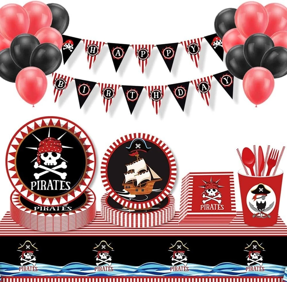 115 PCS Pirate Party Supplies Set, Includes Captain Hat, Pennants and Party Deco - image 2 of 4