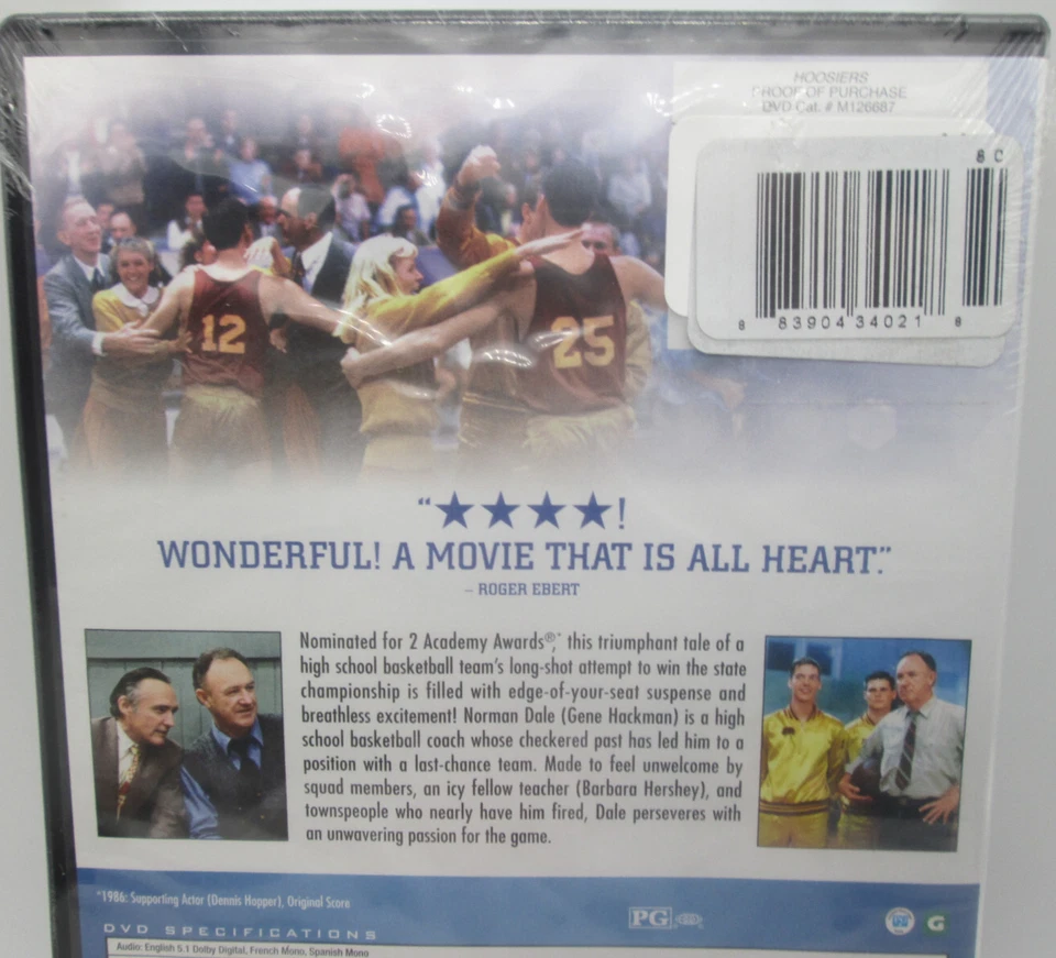 Hoosiers (DVD) G. Hackman, B. Hershey ) NEW, sealed, ships next business day! Foto 2 de 4