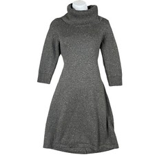 Talbots Sweater Dress Womens S Gray Marled Knit Turtleneck Midi Half Sleeve Work