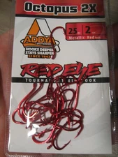 25 Addya Octopus Red Eye Bait Fish Hooks 2X / A605-R Metallic Red Size 2
