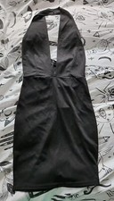 BNWT PLT PRETTY LITTLE THING BLACK CROSS NECK BODYCON SHORT EVENING DRESS 8