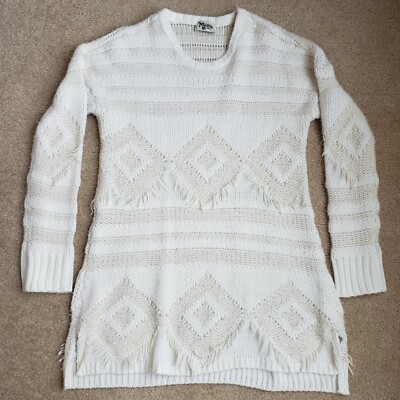 Show Me Your Mumu Canyon Cream Geo Knit Boho Chic Oversized Sweater Women Small