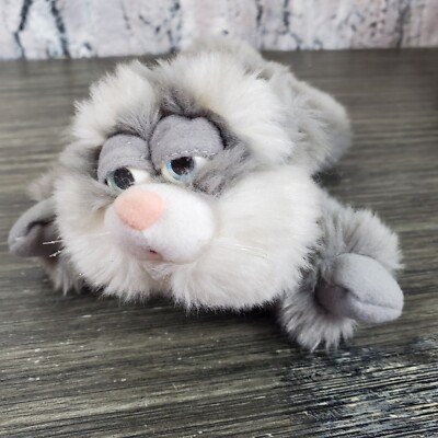 Vtg. TRENDMASTERS Kitty Cat GRAY WHITE With Eyelids Plush Beanbag Beans 1998 7''