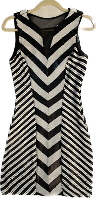 bebe chevron sequin dress Bebe Women's Sequin Cocktail Party Mini Dress Black White Chevron S Small  New