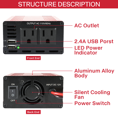 Power Inverter Socket Converter 1000W 12V to 110VAC Car Cigarette Lighter  Plug