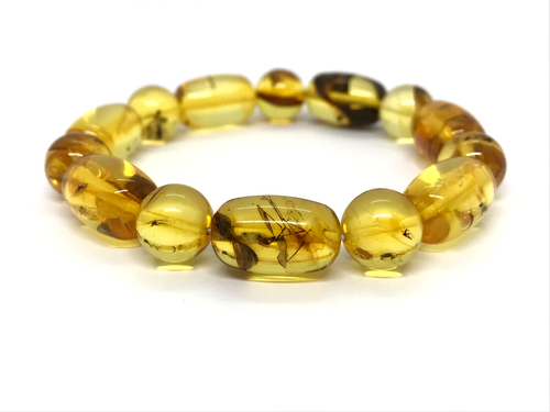 AMBER BRACELET INSECT in EVERY BEAD Baltic Amber Round Barrel Beads 14,5g 18936 - Afbeelding 2 van 23