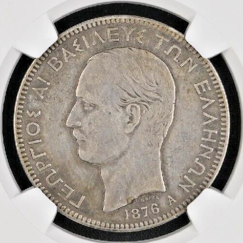 1876-A GREECE 5 Drachmai Silver Coin 2nd Portrait Paris Mint George I NGC XF-45 - Image 3 of 4