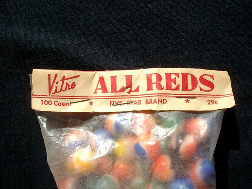 Vintage Vitro Achat Co. ALLE ROTEN MURMELN Beutel mit 100 ct. PARKERSBURG, W. VA. USA - Bild 2 von 4