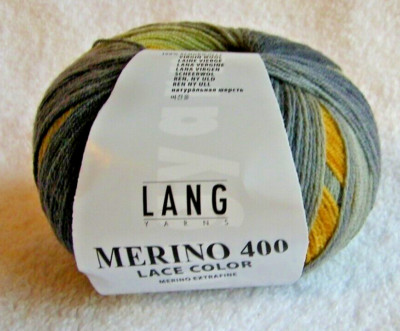 1 Ball Lang ''Merino 400 Lace Color'' Extrafine Merino Lace Wt. Yarn Gray & Gold