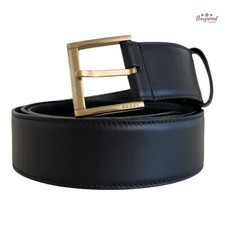 Authentic Gucci Black Smooth Calfskin Leather Gold Buckle Belt Size 115/46