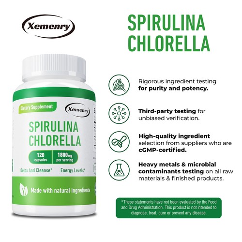 Spirulina Chlorella 1800mg -Heart and Immune Booster,Detox and Cleansing Support - Picture 4 of 12