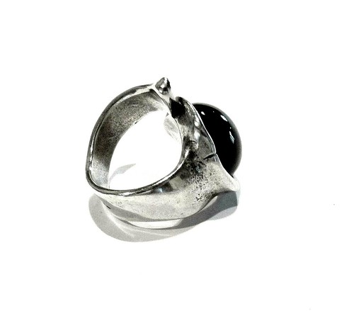 Bijou alliage argenté bague créateur cyclon lucite noire taille aux choix - Picture 3 of 5