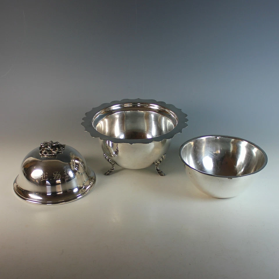 Antiguo plato de plata Walker & Hall plato de servir con tapa de alkington plato de plata Foto 2 de 4