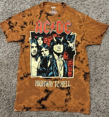 AC/DC Highway to Hell T-Shirt Burnt Orange/Black Tie-Dyed Short Sleeve Size M