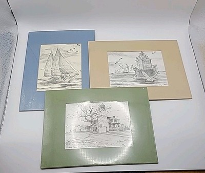 3 John Moll Nautical Prints Turkey & Sandy Point Light,  Chesapeake Bay Bugeye