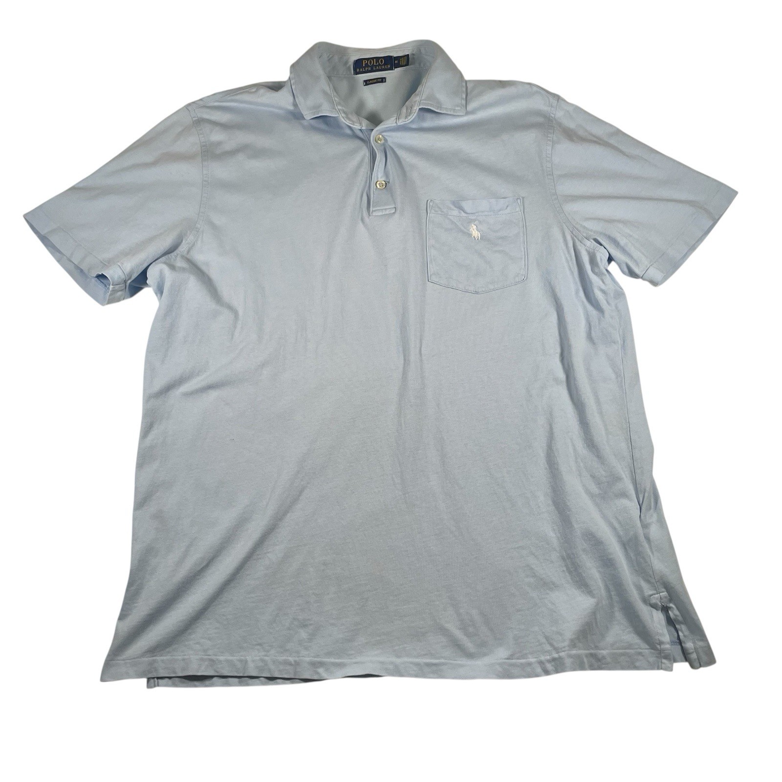 Polo Ralph Lauren Small Pony Pocket Shirt M vestibilità classica uomo blu cielo difetti