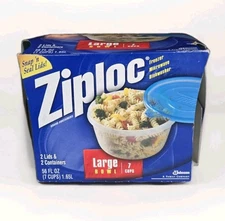 Ziploc 56 oz Round Bowls Snap N Seal Lids 7 Cup NEW Vintage Freezer Microwave 