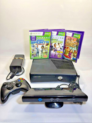 Microsoft Xbox 360 + Kinect + 3 Games   Tested & Working