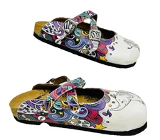 Calceo Hand Painted Leather Colorful Mules Women 38/8 Worn Once!