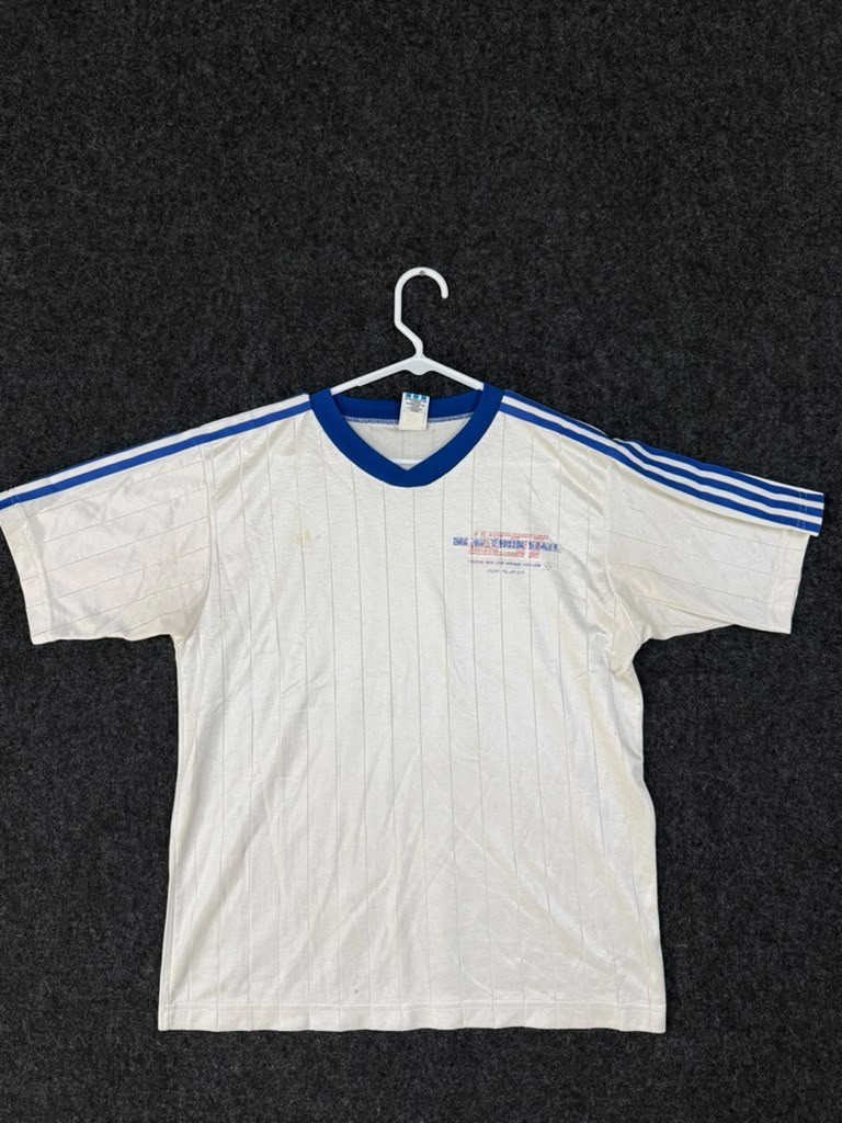 Vintage Adidas #12 Soccer Jersey Men's L White Blue USA Made Distressed