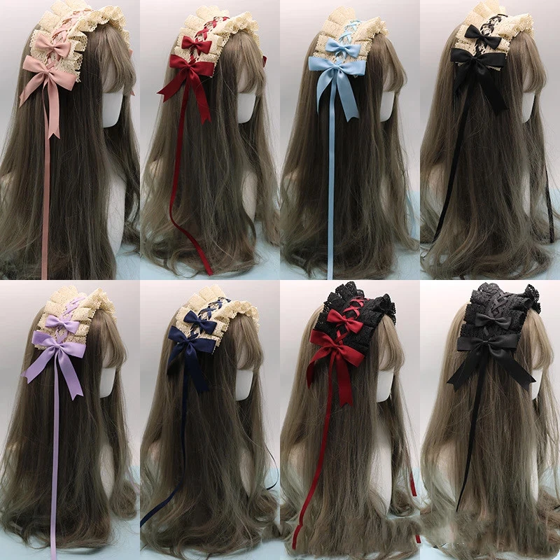 Diadema 15*25 cm Moño Dulce Lolita Encaje Flor Aro para Cabello Anime Mucama Juegos con disfraces Foto 2 de 4