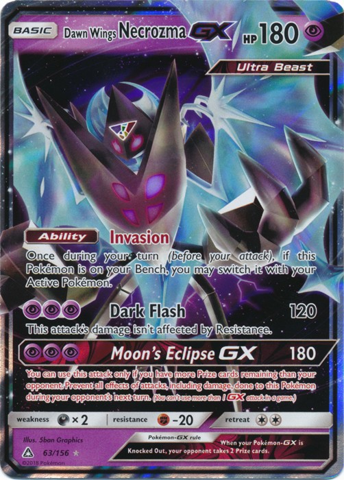 NM-Mint Dawn Wings Necrozma GX - 63/156 - Ultra Rare Pokemon Ultra Prism