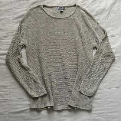Chico's Cream White Silk Knit Sweater Top Long Sleeve S M