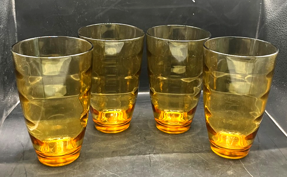 Hazel Atlas Waterfall Gold Tumblers Amber Drinking Glasses 5.5