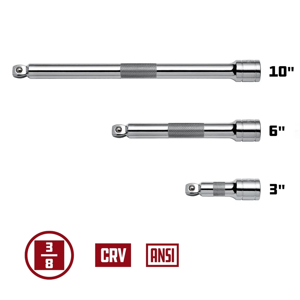 Powerbuilt 3 Piece 3/8 in. Dr. Socket Extension Bar Set - Wobble Tip - 640857 - Image 3 of 4