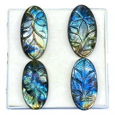 4 Pcs Natural Carved Labradorite 42-46mm Huge Pendant Size Loose Gemstones Lot
